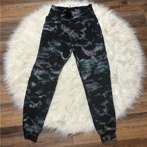 Athleta Joggers Black with Blue and Pink Marble Pattern